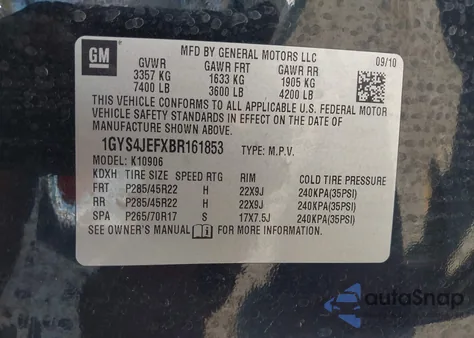 2011 Cadillac Escalade Esv Premium from USA, damaged, VIN 1GYS4JEFXBR161853